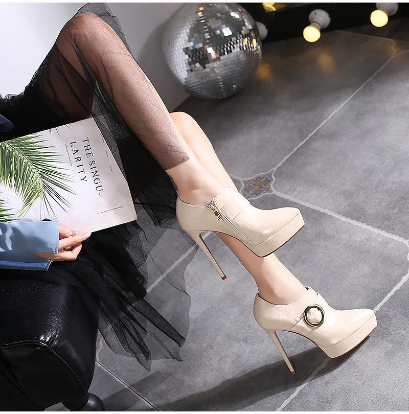 Autumn and winter pointed platform fine-root shoes