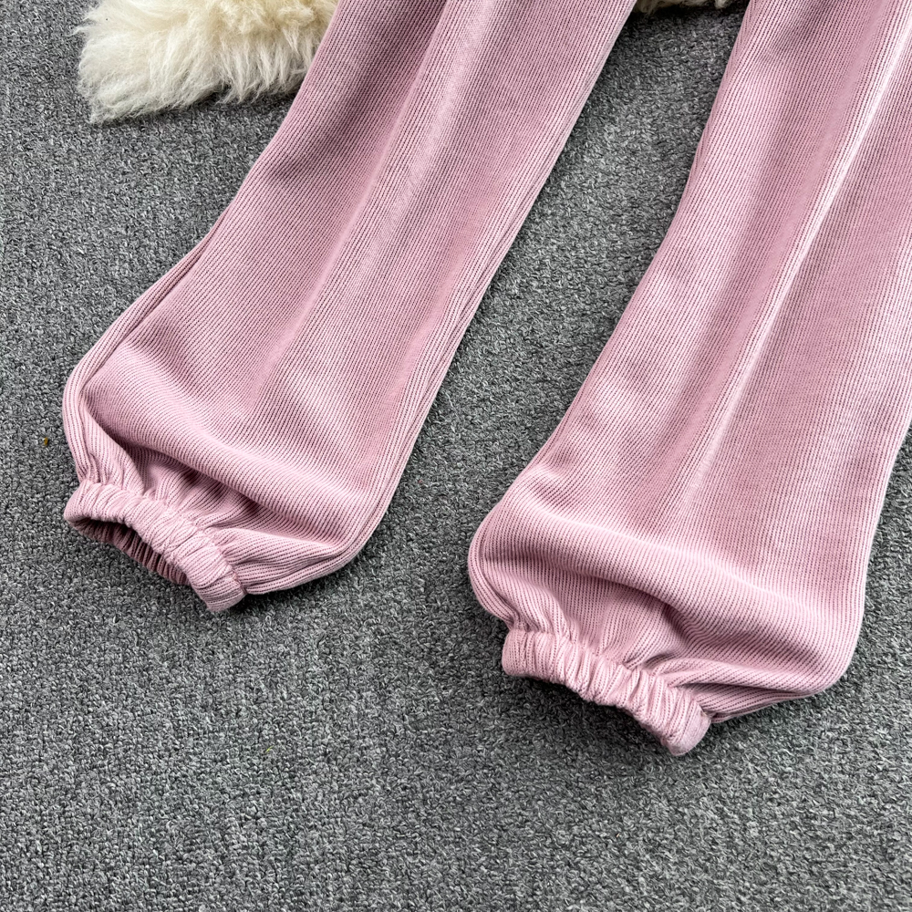 Lapel long pants zip hoodie 2pcs set for women