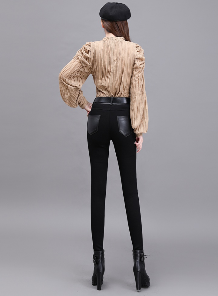 Leatherette pencil pants splice leggings for women