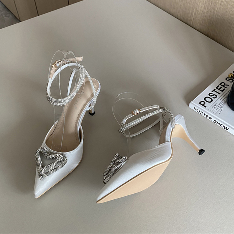 Rhinestone wedding shoes middle-heel sandals for women