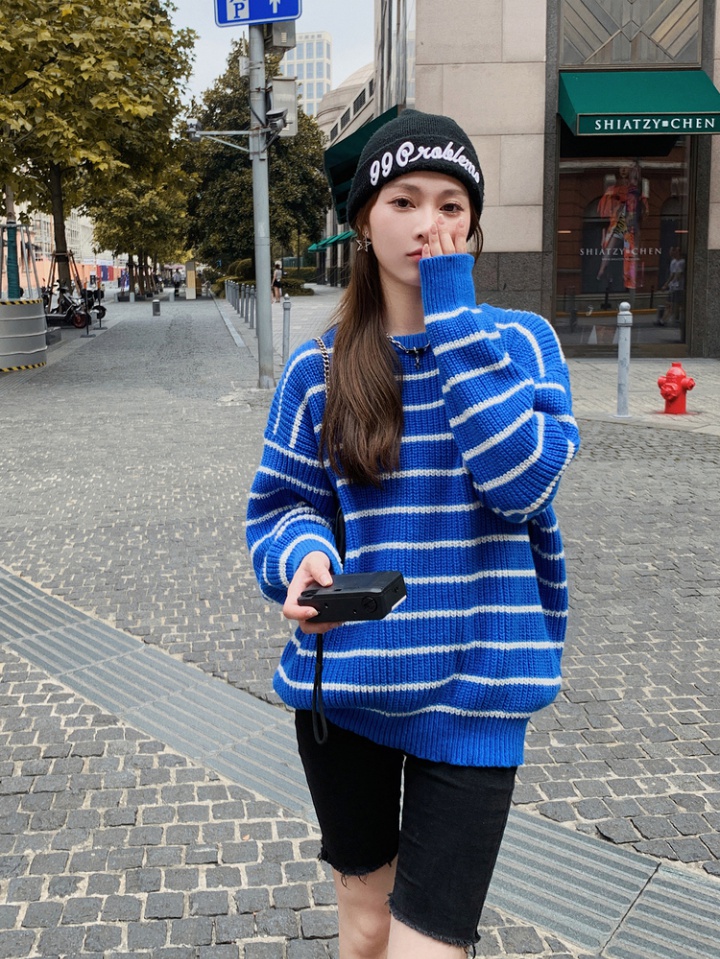 Korean style letters pullover stripe long sleeve sweater