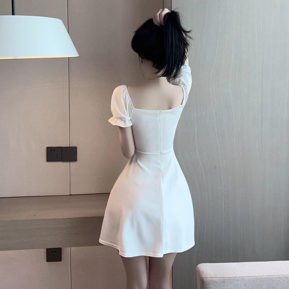 Puff sleeve slim sexy temperament low-cut high waist dress