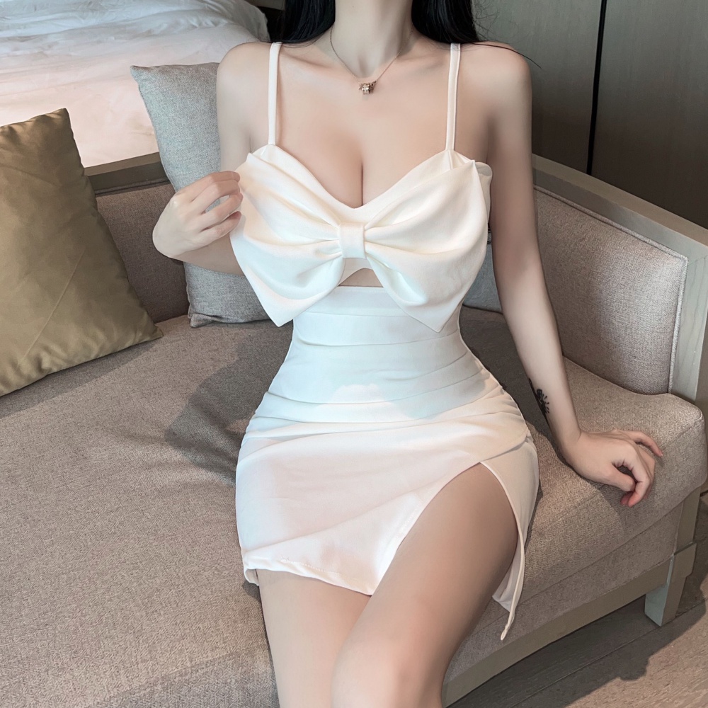 Package hip sling bar slim low-cut sexy high waist bow dress