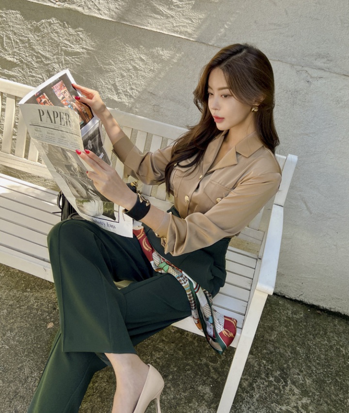 Korean style shirt profession tops 2pcs set for women