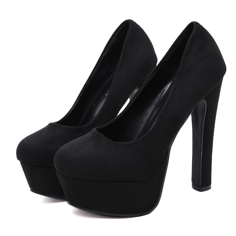 Sexy slim high-heeled shoes low black platform for women