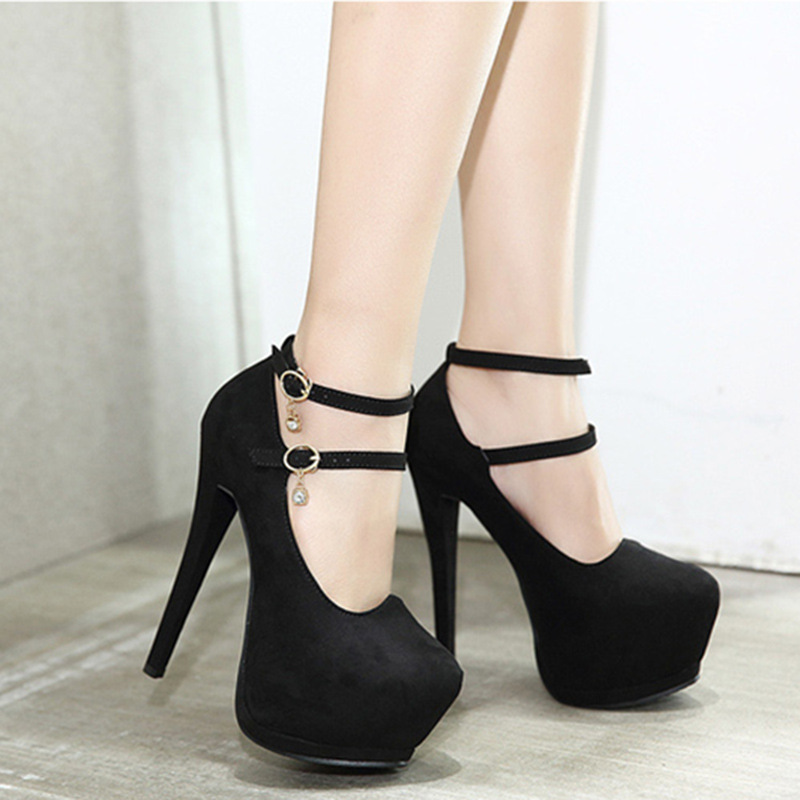 Business high-heeled nubuck shoes black low footware for women