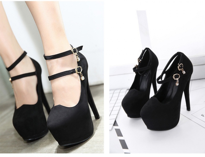 Business high-heeled nubuck shoes black low footware for women