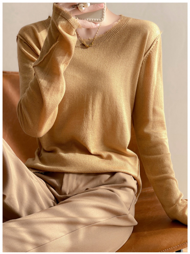 Round neck wool thin sweater pure autumn shirts for women