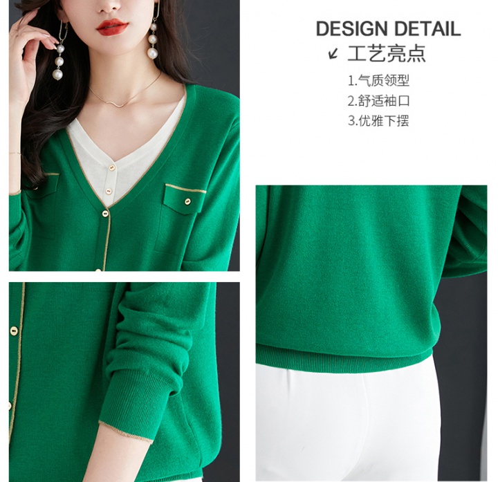 Long sleeve sweater Pseudo-two cardigan for women