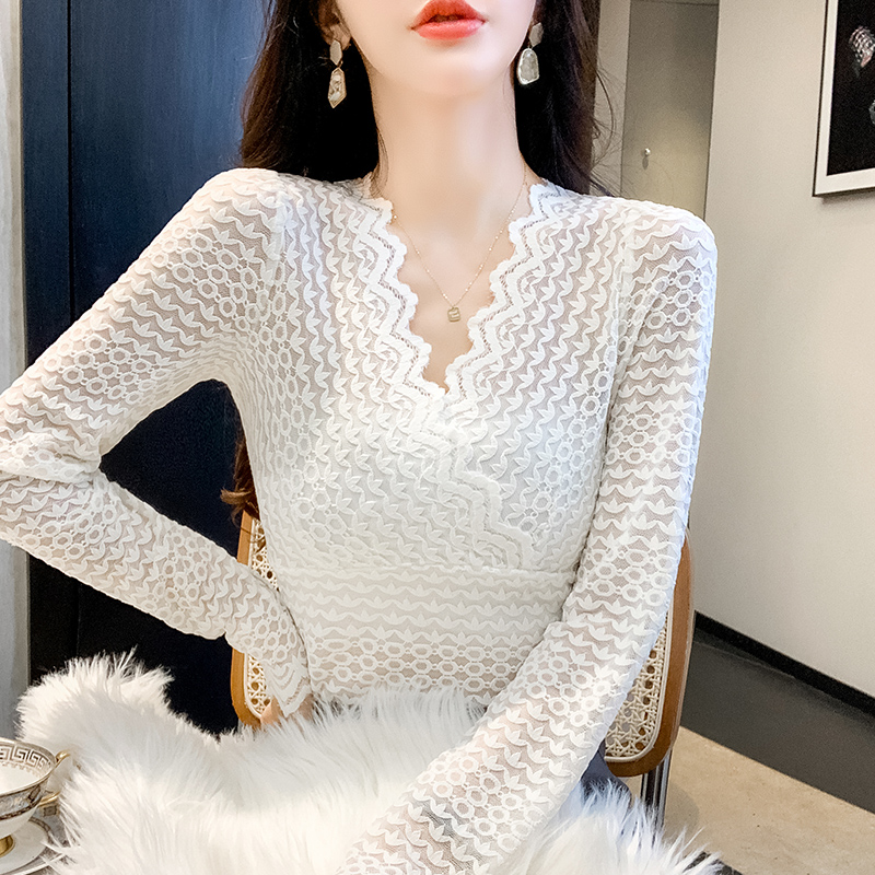 Autumn and winter long sleeve tops lace bottoming shirt for women