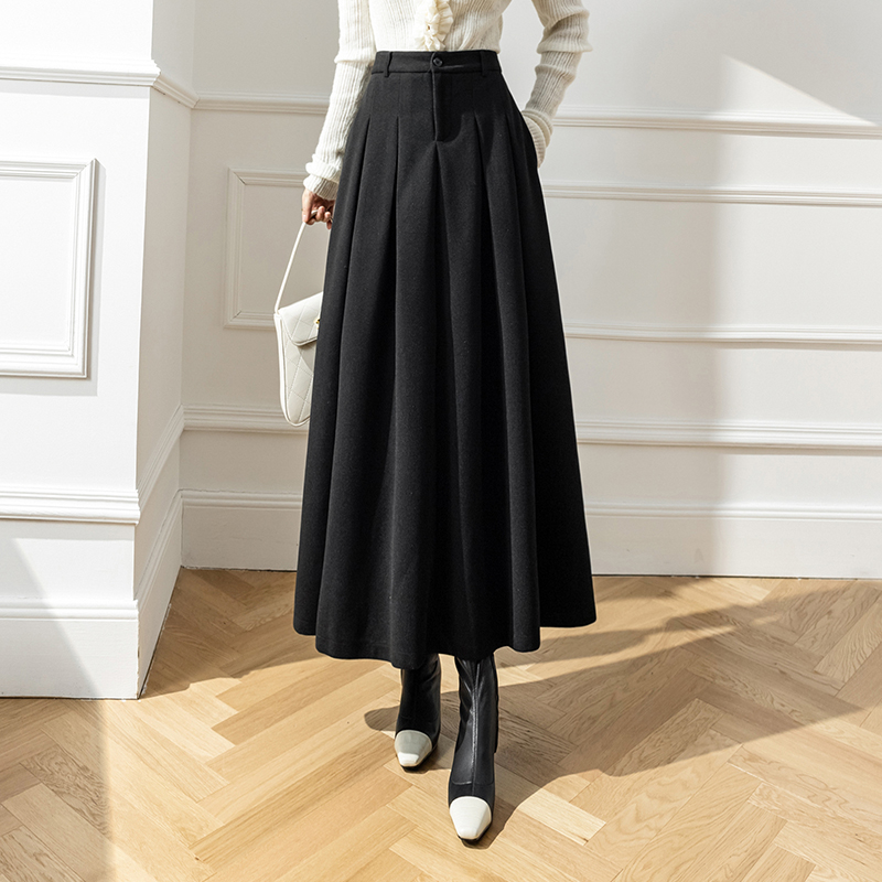 Fold slim winter skirt high waist big skirt long long skirt