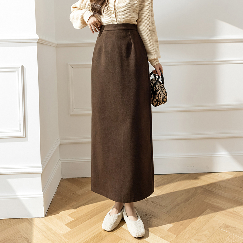 Winter long high waist skirt woolen slim long skirt for women