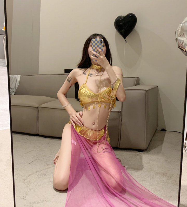 Gauze long skirt patent leather Sexy underwear for women