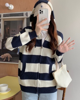 Hooded loose lazy sweater long sleeve zip coat for women