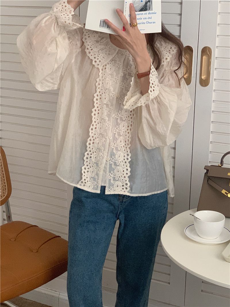 Long sleeve splice lace Korean style France style shirt