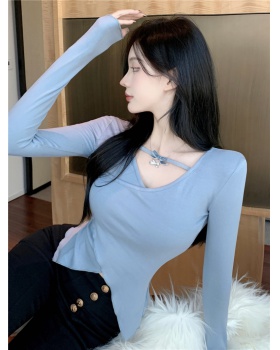 Pure bow T-shirt autumn and winter tops for women