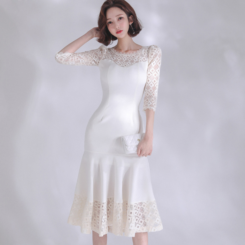 Short sleeve long autumn Korean style splice dress