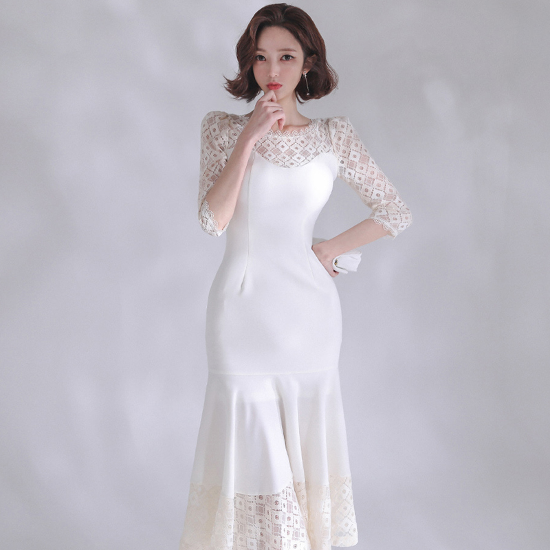 Short sleeve long autumn Korean style splice dress