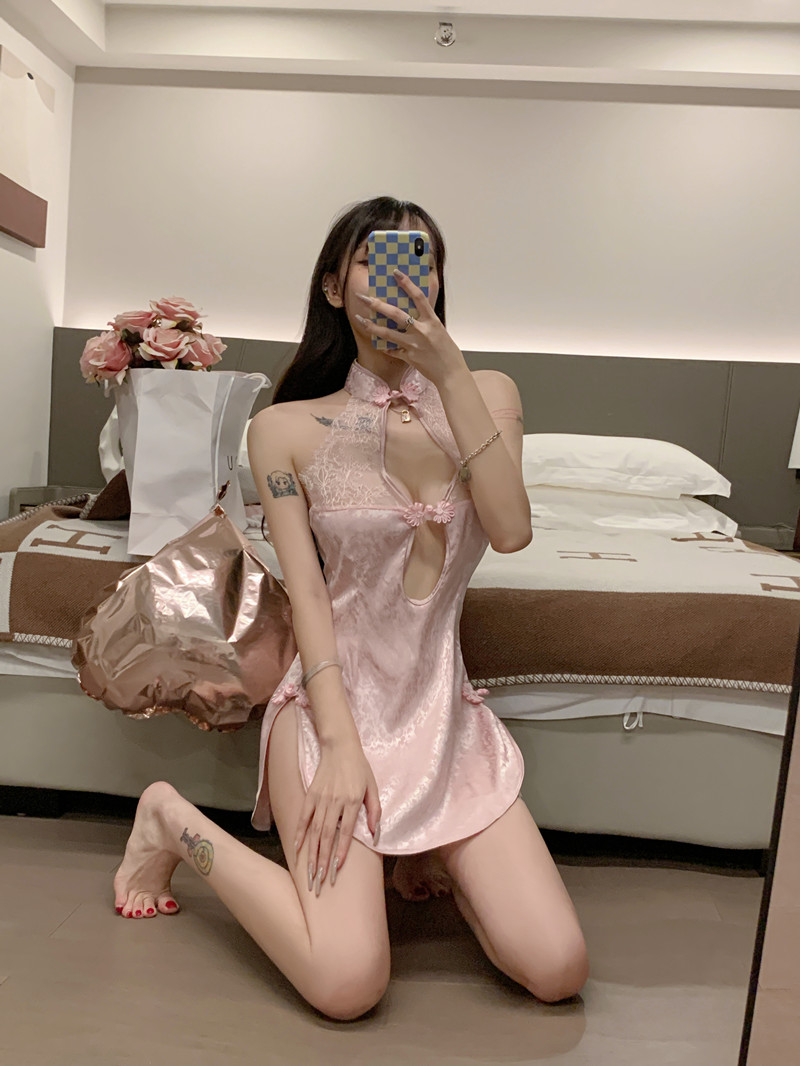 Perspective Sexy underwear lace cheongsam a set