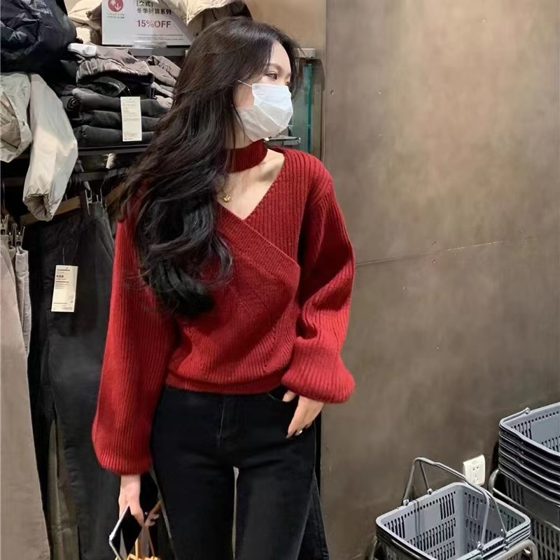 Sexy strapless sweater autumn and winter tops for women