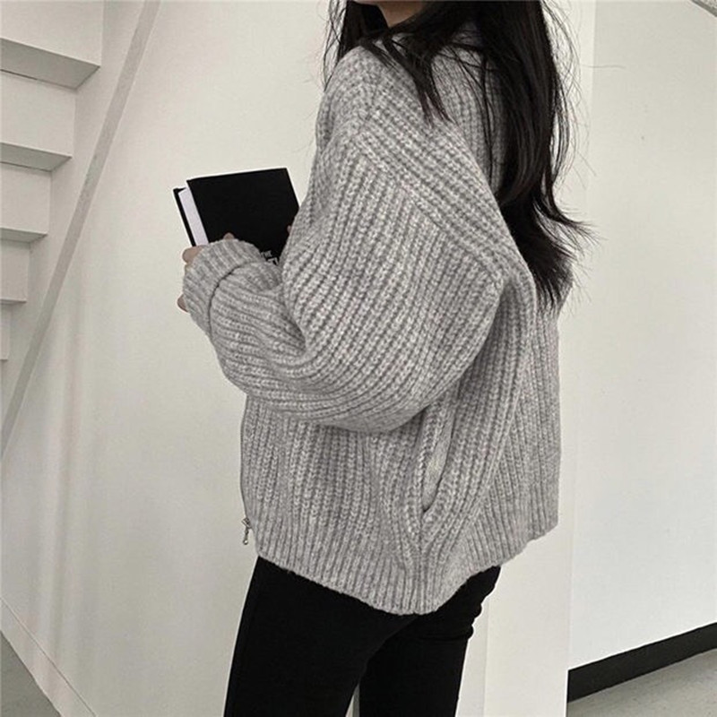 Winter all-match zip sweater Korean style pure coat
