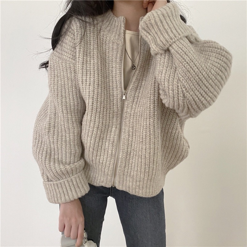 Winter all-match zip sweater Korean style pure coat