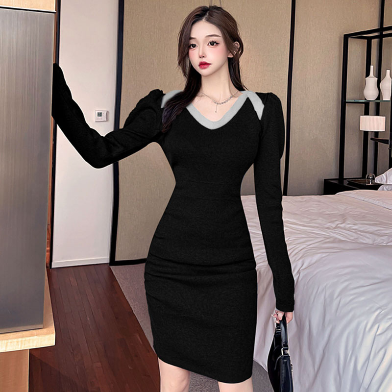 Large yard long sleeve mixed colors dress for women
