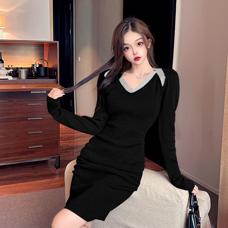 Large yard long sleeve mixed colors dress for women