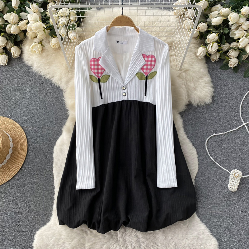 Mixed colors patch doll France style dress for women