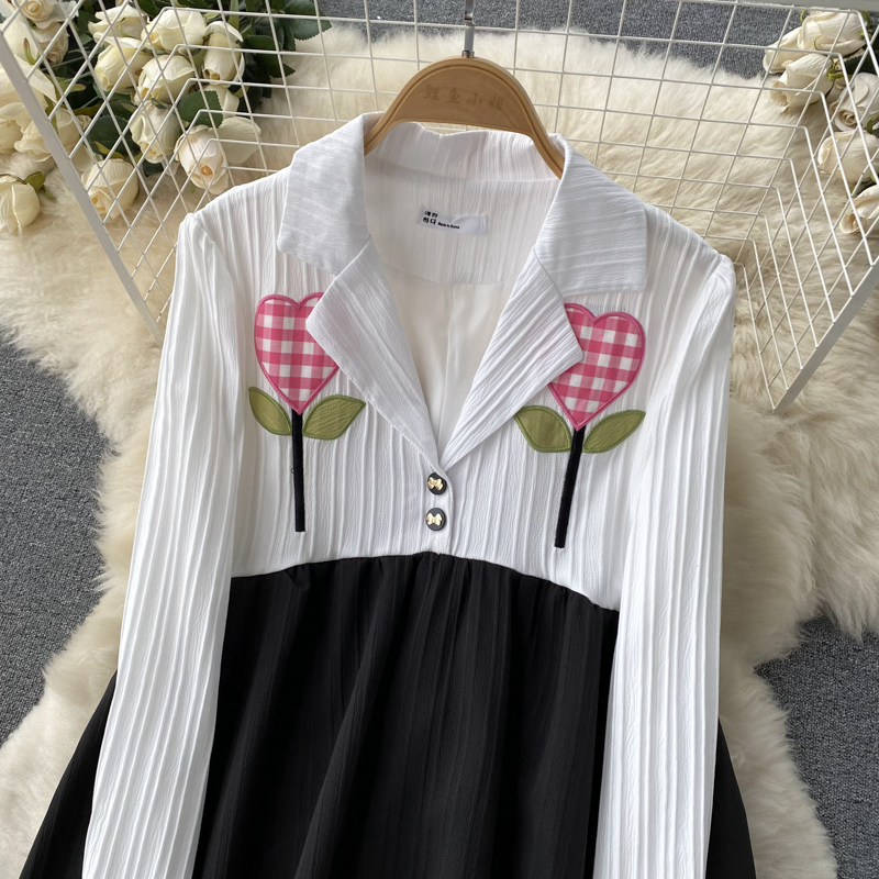 Mixed colors patch doll France style dress for women