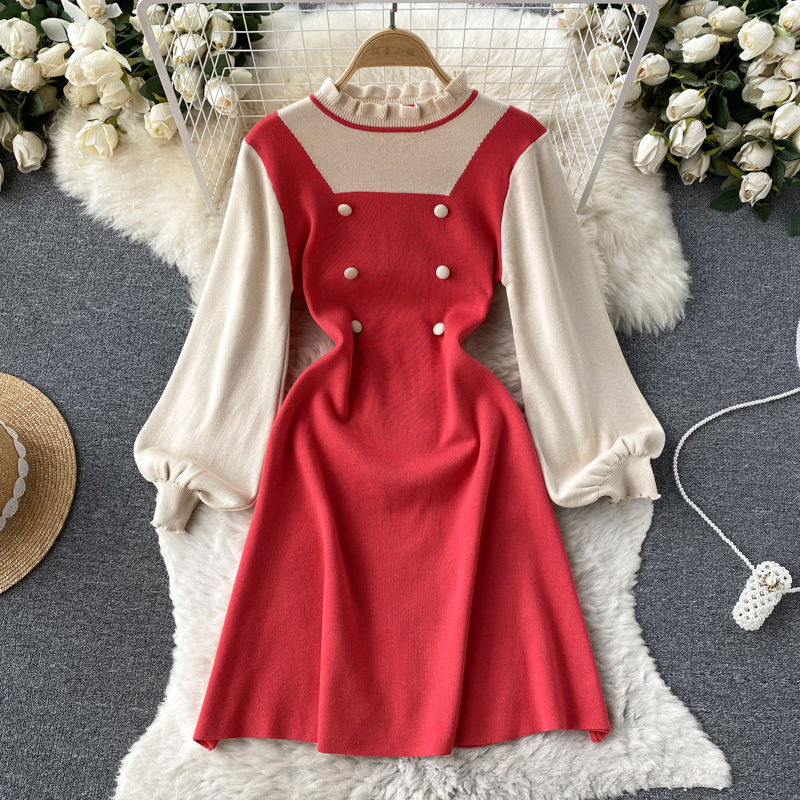Knitted college style dress for women