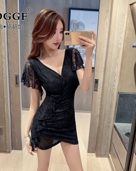 Lace slim package hip sexy V-neck tight dress for women