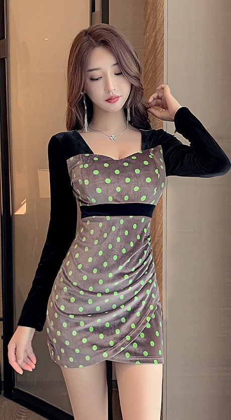 Sexy polka dot slim long sleeve nightclub dress for women