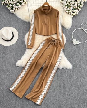Fashion Casual zip high waist drape hoodie 2pcs set for women
