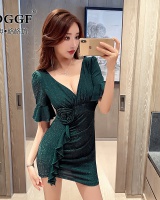 Sexy night show V-neck T-back slim package hip dress for women