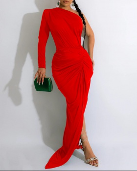European style fold long sleeve dress pure fashion long dress