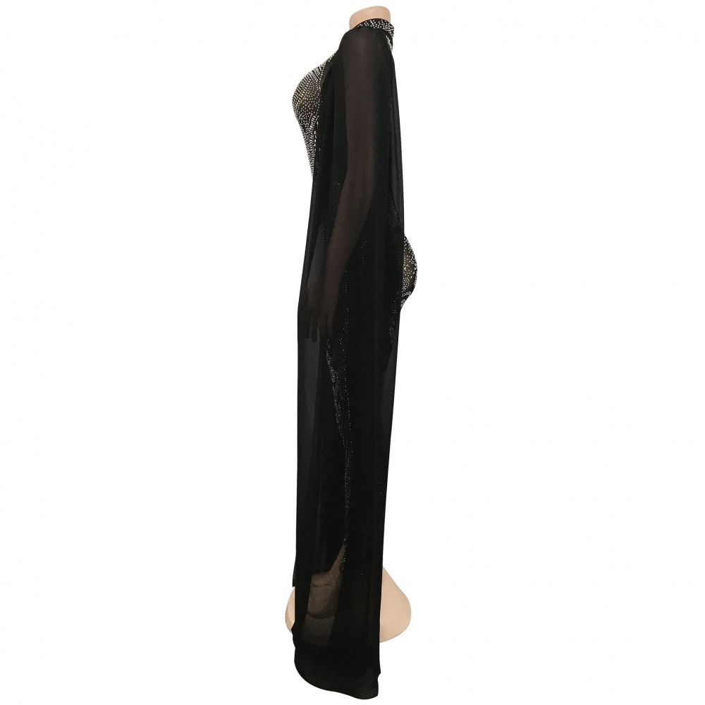 Perspective sleeveless long pants rhinestone jumpsuit for women