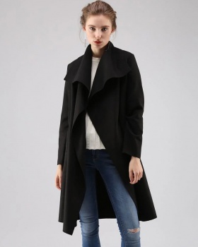 Long sleeve splice cardigan woolen overcoat for women
