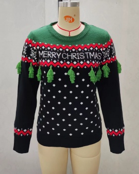Red temperament long sleeve round neck sweater for women