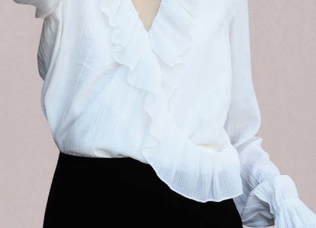 Elegant V-neck fashion lotus leaf edges temperament shirt