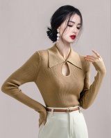 Bottoming elegant tops lapel fashion sweater for women