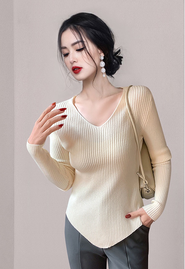Slim bottoming knitted V-neck long sleeve cloak 2pcs set