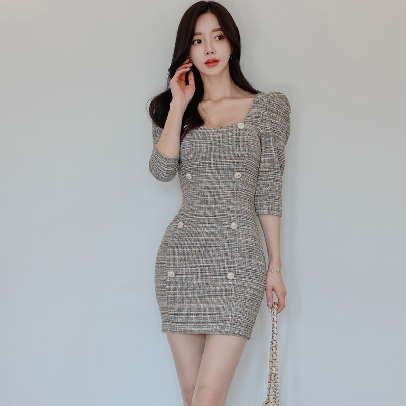 Korean style temperament slim single-breasted dress