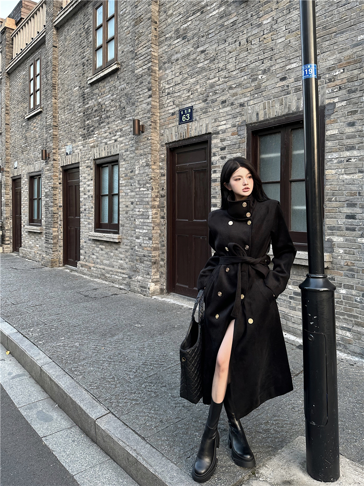 Exceed knee temperament overcoat woolen coat for women