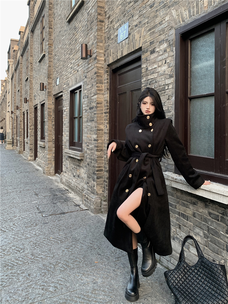 Exceed knee temperament overcoat woolen coat for women