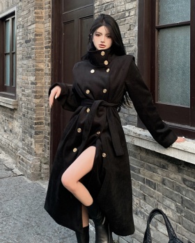 Exceed knee temperament overcoat woolen coat for women