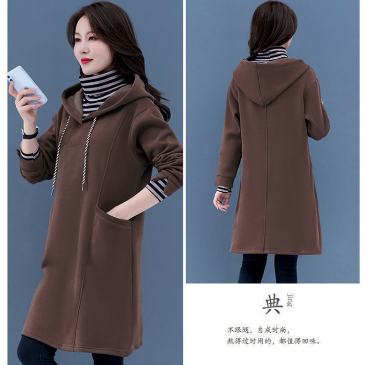Casual thick long hooded hoodie loose Pseudo-two thermal coat