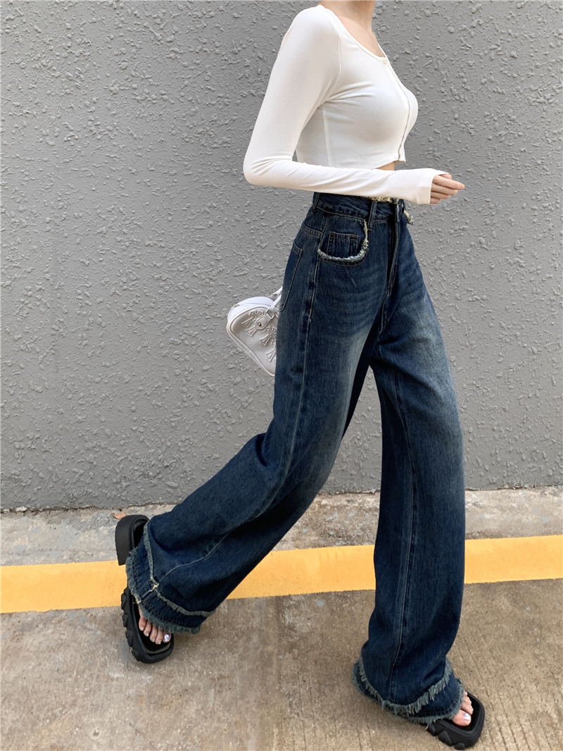 Burr straight loose jeans high waist mopping retro pants