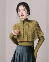 Long sleeve fashion knitted buckle cloak 2pcs set