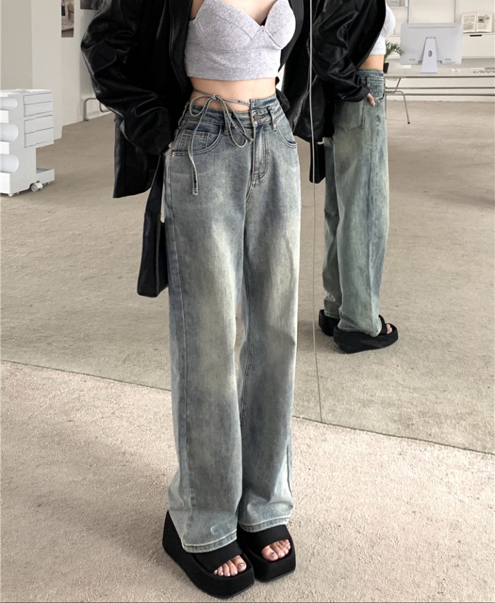 Loose straight long pants mopping washed jeans